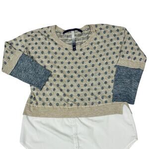 Kenzie sweater layered over white shirt tails preppy dressy knit top blouse sx S